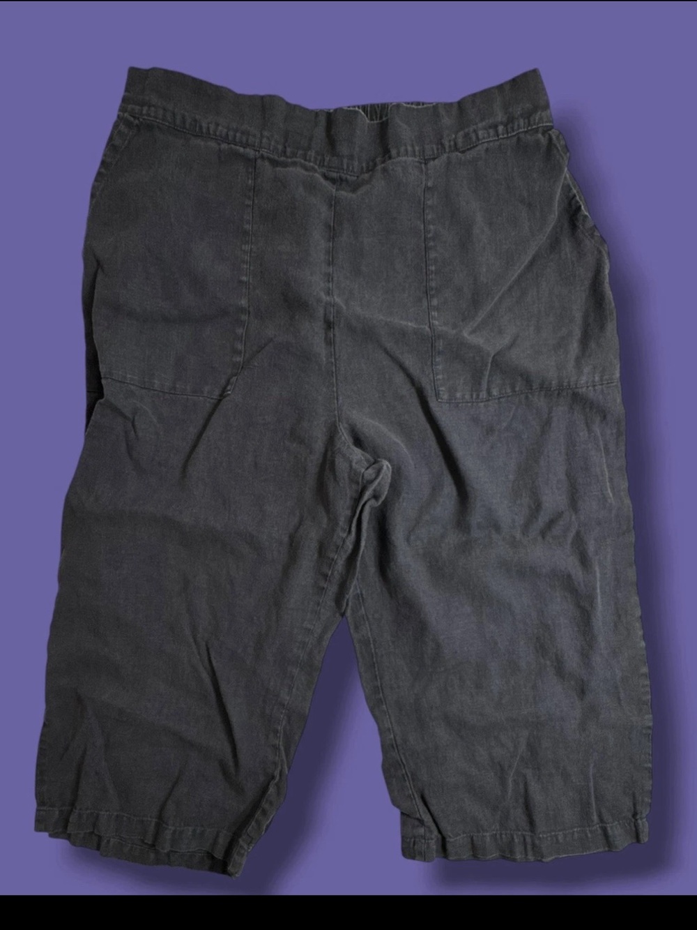 Flax Linen Pants Womens M Lagenlook Pull On Cropped Tapered Leg